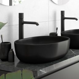 Oltens Hamnes umywalka 49x39,5 cm nablatowa owalna z powłoką SmartClean czarny mat 40800300