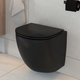 Zestaw Oltens Hamnes miska WC wisząca PureRim z powłoką SmartClean z deską wolnoopadającą Ovan Slim czarny mat 42514300