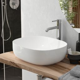 Oltens Hamnes Thin umywalka 60,5x41,5 cm owalna nablatowa biała 40320000