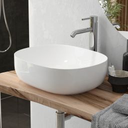 Oltens Hamnes Thin umywalka 60,5x41,5 cm nablatowa owalna z powłoką SmartClean biała 40820000