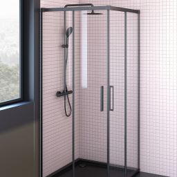 Oltens Breda kabina prysznicowa 80x80 cm kwadratowa czarny mat/szkło przezroczyste 20005300