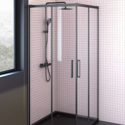 Oltens Breda kabina prysznicowa 90x90 cm kwadratowa czarny mat/szkło przezroczyste 20006300