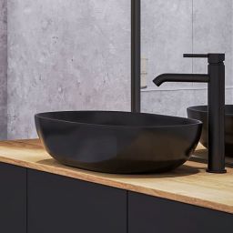 Oltens Hamnes Thin umywalka 49,5x35,5 cm nablatowa owalna z powłoką SmartClean czarny mat 40819300