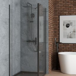 Oltens Rinnan drzwi prysznicowe 80 cm uchylne czarny mat/szkło przezroczyste 21207300