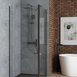 Oltens Rinnan drzwi prysznicowe 90 cm uchylne czarny mat/szkło przezroczyste 21208300