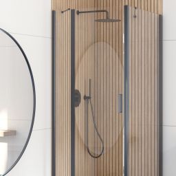 Oltens Hallan kabina prysznicowa 100x90 cm protokątna drzwi ze ścianką czarny mat/szkło przezroczyste 20205300