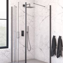 Oltens Verdal kabina prysznicowa 80x80 cm kwadratowa drzwi ze ścianką czarny mat/szkło przezroczyste 20010300