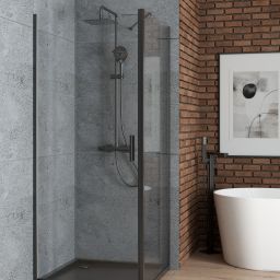 Oltens Rinnan kabina prysznicowa 90x90 cm kwadratowa drzwi ze ścianką czarny mat/szkło przezroczyste 20014300