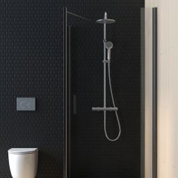 Oltens Rinnan kabina prysznicowa 100x80 cm prostokątna drzwi ze ścianką czarny mat/szkło przezroczyste 20218300