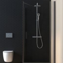 Oltens Rinnan kabina prysznicowa 100x90 cm prostokątna drzwi ze ścianką czarny mat/szkło przezroczyste 20219300