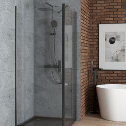 Oltens Rinnan kabina prysznicowa 100x100 cm kwadratowa drzwi ze ścianką czarny mat/szkło przezroczyste 20015300