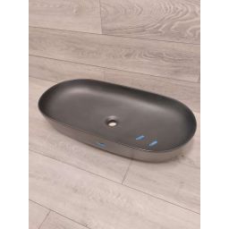 Outlet - Oltens Hamnes Thin umywalka 80x40 cm nablatowa owalna z powłoką SmartClean czarny mat 40821300