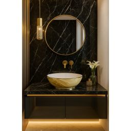 Aquavea Miel umywalka 37x29,5 cm owalna nablatowa biała-złota MIELBIA