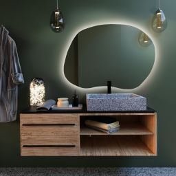 Baltica Design Bright Stain II lustro 80x57 cm barwa ciepła z włącznikiem bezdotykowym oraz matą grzewczą