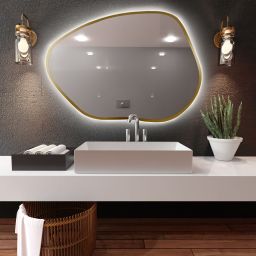 Baltica Design Bright Stain I lustro 70x50 cm złote barwa zimna z włącznikiem bezdotykowym