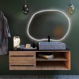 Baltica Design Bright Stain II lustro 70x50 cm srebrne barwa ciepła z włącznikiem bezdotykowym