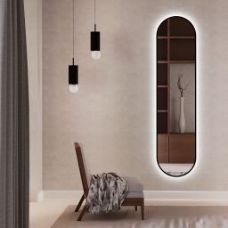 Baltica Design Tiny Border Pastille lustro 40x80 cm owalne rama czarna barwa światła ciepła z włącznikiem bezdotykowym