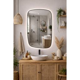 Baltica Design Stone Calm S lustro 90x60 cm z oświetleniem LED rama czarna barwa neutralna