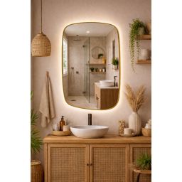 Baltica Design Stone Calm S lustro 90x60 cm z oświetleniem LED rama złota barwa neutralna