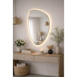 Baltica Design Stone Fluid S lustro 92x55 cm z oświetleniem LED rama złota barwa ciepła