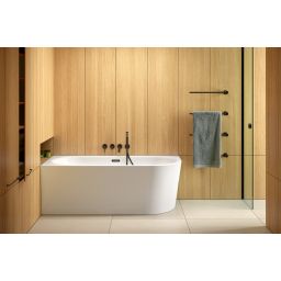 Besco Avita A-Line wanna wolnostojąca 150x75 cm przyścienna narożna lewa biały połysk/czarny mat #WAA-150ALCS