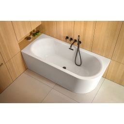 Besco Avita A-Line wanna wolnostojąca 150x75 cm przyścienna narożna lewa biały połysk/czarny mat #WAA-150ALCS
