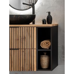 Comad Xilo szafka 80x46x57 cm podumywalkowa wisząca czarna-dąb XILO BLACK WOTAN 82-80-D-2S