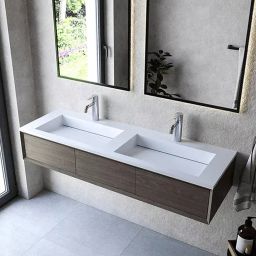Cristalstone Linea Ideal umywalka 140x45 cm wpuszczana prostokątna podwójna biały U1400-2xMOLC/CR