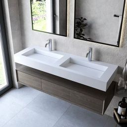 Cristalstone Linea Ideal umywalka 140x45 cm ścienna prostokątna podwójna biały U1400-2xMOLC/BO