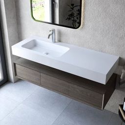 Cristalstone Linea Simpla umywalka 130x45 cm prostokątna ścienna-z blatem biała U1300-MBLOT