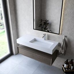 Cristalstone Linea Ideal umywalka 110x45 cm prostokątna ścienna-z blatem biała U1100-MBPOLC