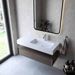 Cristalstone Linea Simpla umywalka 110x45 cm prostokątna ścienna-z blatem biała U1100-MBPOT