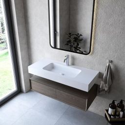 Cristalstone Linea Simpla umywalka 110x45 cm prostokątna ścienna-z blatem biała U1100-MCOT