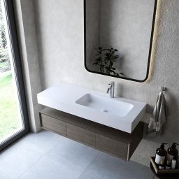 Cristalstone Linea Simpla umywalka 120x45 cm prostokątna ścienna-z blatem biała U1200-MBPOT