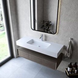 Cristalstone Linea Simpla umywalka 120x45 cm prostokątna ścienna-z blatem biała U1200-MCOT