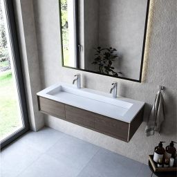 Cristalstone Linea Ideal umywalka 120x45 cm prostokątna wpuszczana biała U1200-MOLC/CR