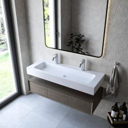 Cristalstone Linea Simpla umywalka 120x45 cm prostokątna ścienna biała U1200-MOT