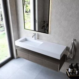 Cristalstone Linea Ideal umywalka 130x45 cm ścienna prostokątna biały U1300-MBLOLC