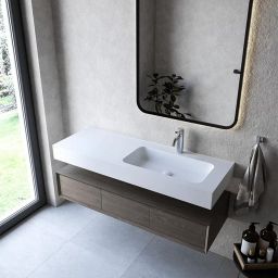 Cristalstone Linea Simpla umywalka 130x45 cm prostokątna ścienna-z blatem biała U1300-MBPOT