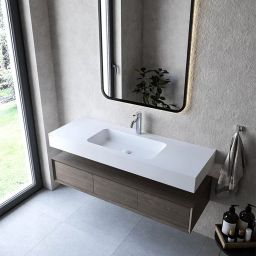 Cristalstone Linea Simpla umywalka 130x45 cm prostokątna ścienna-z blatem biała U1300-MCOT