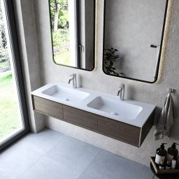 Cristalstone Linea Simpla umywalka 140x45 cm wpuszczana prostokątna biały U1400-2xMCOT/CR