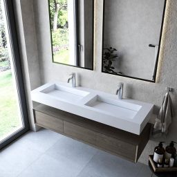 Cristalstone Linea Ideal umywalka 140x45 cm ścienna prostokątna podwójna biały U1400-2xMOLC