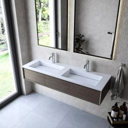 Cristalstone Linea Ideal umywalka 140x45 cm wpuszczana prostokątna podwójna biały U1400-2xMOLC/CR