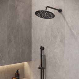 Cersanit Zen zestaw prysznicowy podtynkowy termostatyczny z deszczownicą czarny-gun metal S952-046