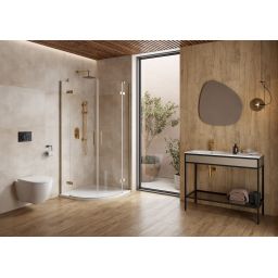 Cersanit City kabina prysznicowa 80x80 cm półokrągła złoty połysk/szkło przezroczyste S584-074