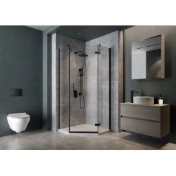 Cersanit City kabina prysznicowa 80x80 cm pięciokątna prawa czarny mat/szkło przezroczyste S584-077