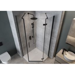 Cersanit City kabina prysznicowa 90x90 cm pięciokątna prawa czarny mat/szkło przezroczyste S584-082