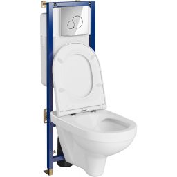 Zestaw Mito Zip miska WC wisząca SimpleOn z deską wolnoopadającą i stelaż podtynkowy Tech Line Base z przyciskiem spłukującym Base Circle chrom S701-690