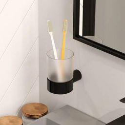 Deante Round kubek na szczoteczki ścienny szkło mleczne/czarny mat ADRN911