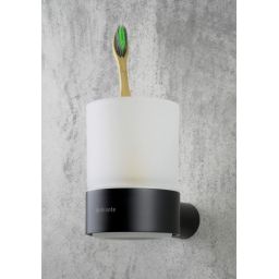 Deante Round kubek na szczoteczki ścienny szkło mleczne/czarny mat ADRN911